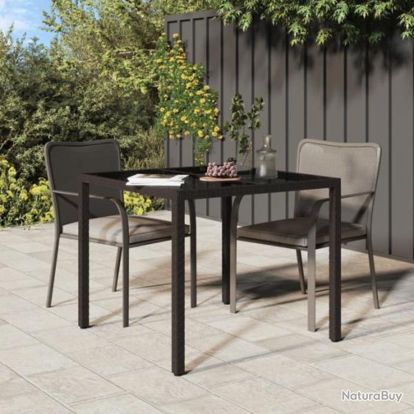 Table de jardin 90x90x75 cm Verre tremp/rsine tresse Marron alsavelo