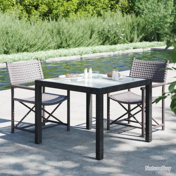 Table de jardin 90x90x75 cm Verre tremp et rsine tresse Noir alsavelo