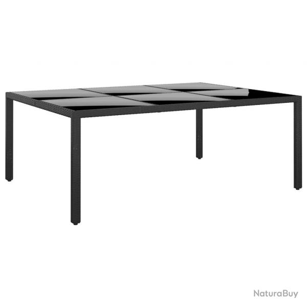 Table de jardin 200x150x75 cm Verre tremp/rsine tresse Noir alsavelo