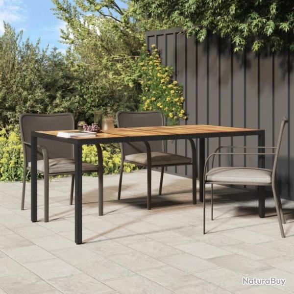 Table de jardin 190x90x75 cm Rsine tresse et bois acacia Noir alsavelo