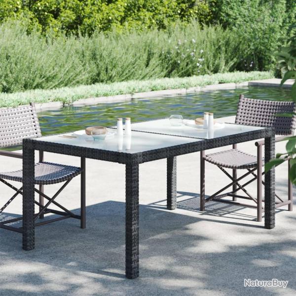 Table de jardin 150x90x75cm Verre tremp et rsine tresse Noir alsavelo