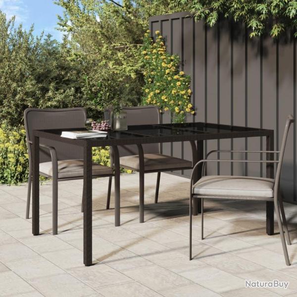 Table de jardin 150x90x75 cm Verre tremp/rsine tresse Marron alsavelo