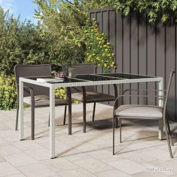 Table de jardin 150x90x75 cm Verre tremp/rsine tresse Blanc alsavelo