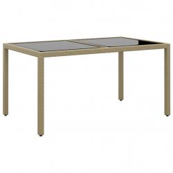 Table de jardin 150x90x75 cm Verre trempé/résine tressée Beige alsavelo