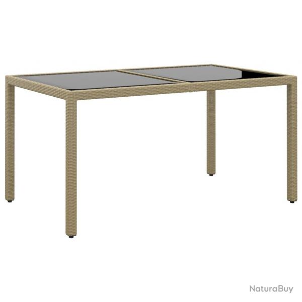 Table de jardin 150x90x75 cm Verre tremp/rsine tresse Beige alsavelo