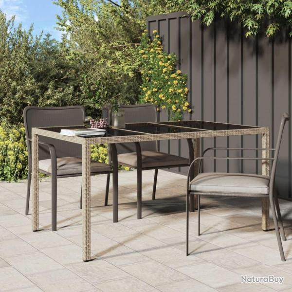 Table de jardin 150x90x75 cm Verre tremp/rsine tresse Beige alsavelo