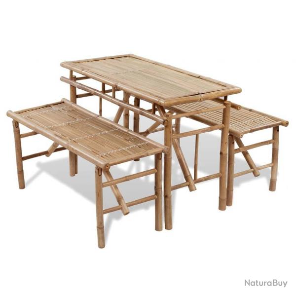 Table de brasserie avec 2 bancs 100 cm Bambou alsavelo