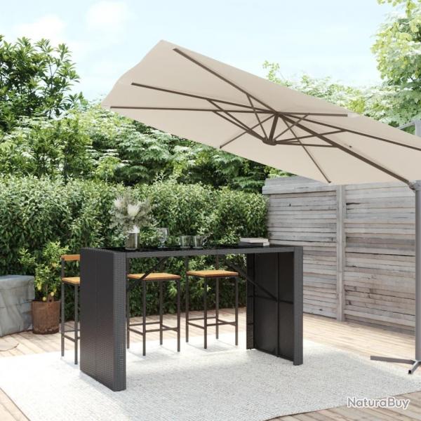 Table de bar et dessus en verre noir 185x80x110 cm poly rotin alsavelo