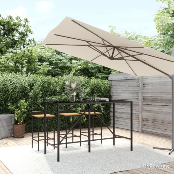 Table de bar et dessus en verre noir 180x70x110 cm poly rotin alsavelo