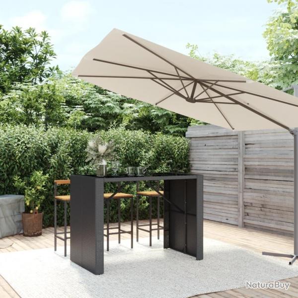 Table de bar et dessus en verre noir 145x80x110 cm poly rotin alsavelo