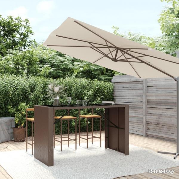 Table de bar et dessus en verre marron 185x80x110 cm poly rotin alsavelo