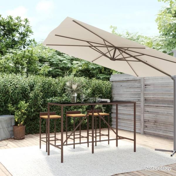 Table de bar et dessus en verre marron 180x70x110 cm poly rotin alsavelo