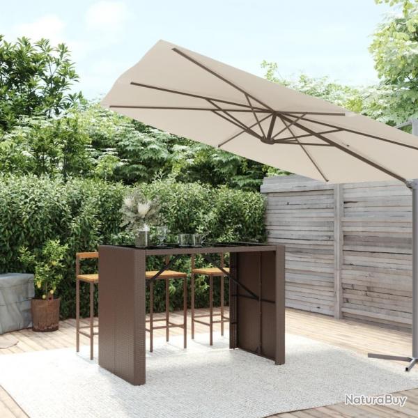 Table de bar et dessus en verre marron 145x80x110 cm poly rotin alsavelo