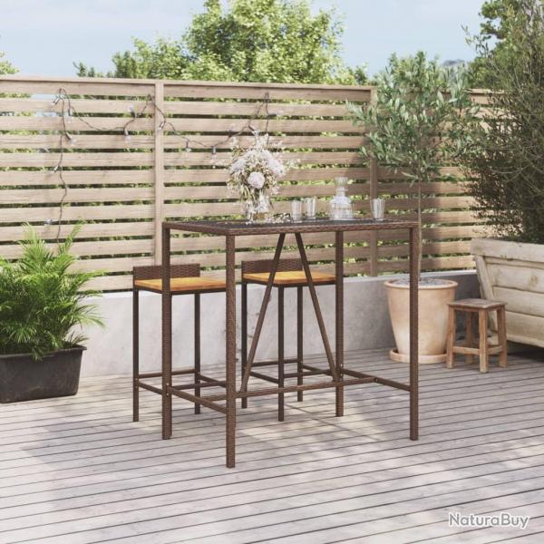 Table de bar et dessus en verre marron 110x70x110 cm poly rotin alsavelo