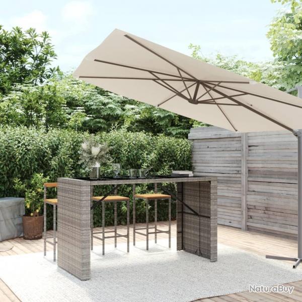 Table de bar et dessus en verre gris 185x80x110 cm poly rotin alsavelo
