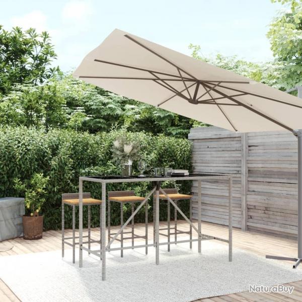 Table de bar et dessus en verre gris 180x70x110 cm poly rotin alsavelo