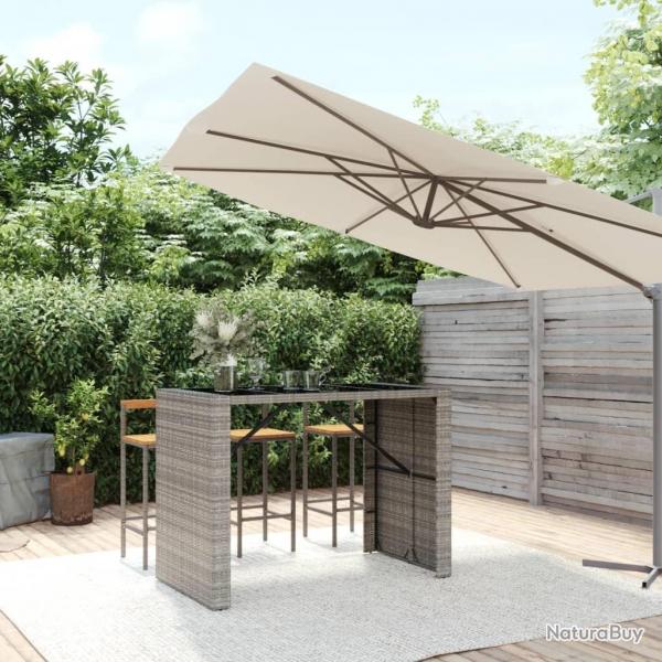 Table de bar et dessus en verre gris 145x80x110 cm poly rotin alsavelo