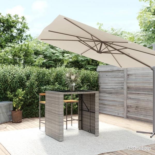 Table de bar et dessus en verre gris 105x80x110 cm poly rotin alsavelo