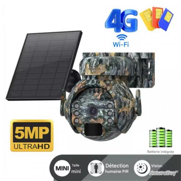 Camra solaire 4G 360 wifi - Chasse, surveillance animale, camouflage, batterie, SIM, 3MP - Promo