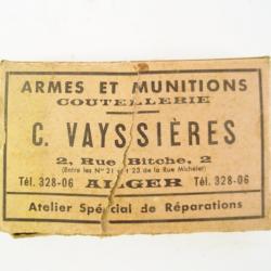 Munition de "collection" 12MM DE  C. Vayssières 2 rue de Bitch Alger 1 sans prix de réserve