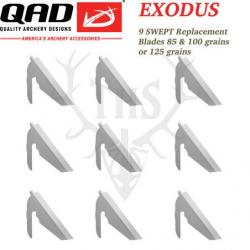 QAD EXODUS Pack de 9 lames de rechange pour pointes de chasse 85, 100 et 125 grains Standard ou Swep