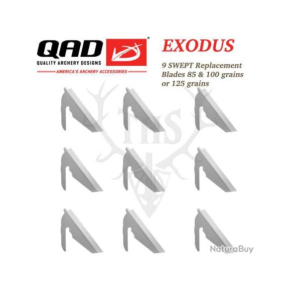 QAD EXODUS Pack de 9 lames de rechange pour pointes de chasse 85, 100 et 125 grains Standard ou Swep