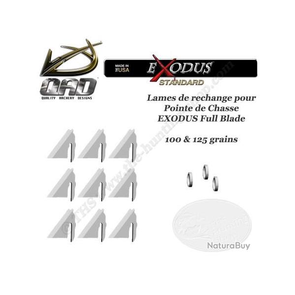 QAD EXODUS Pack de 9 lames de rechange pour pointes de chasse 85, 100 et 125 grains Standard ou Swep