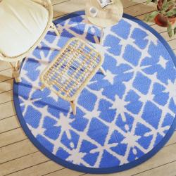 Tapis d'extérieur ARAKIL bleu et blanc Ø160 cm PP alsavelo