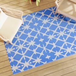 Tapis d'extérieur ARAKIL bleu et blanc 140x200 cm PP alsavelo