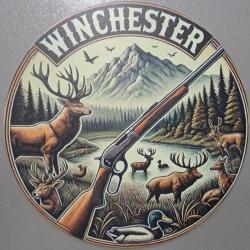 plaque decoration en alu panneau vintage WINCHESTER  Référence 8 cerf chasse