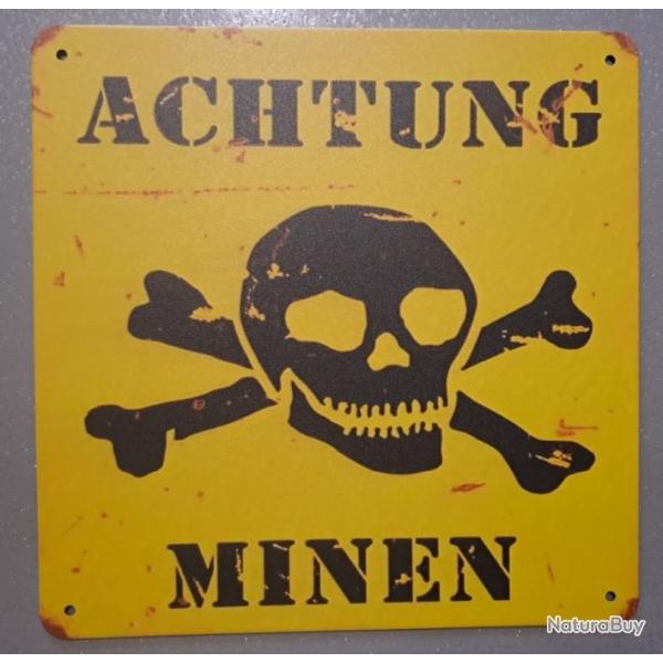 plaque decoration en alu panneau vintage ATCHUNG MINEN  ATTENTION MINES WW2 MILITARIA