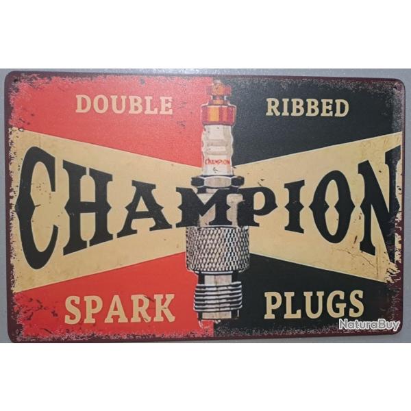 plaque decoration en alu panneau vintage BOUGIE CHAMPION SPARK PLUGS 30 X 20 CM