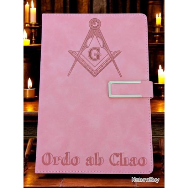 Carnet en cuir pu rose grav sceau maconnique - Franc-Maonnerie Ordo ab Chao