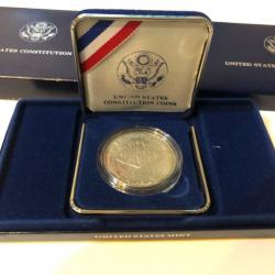 Beau Coffret commémoratif Pièce 1 Dollar Argent - 200 ans de la Constitution US 1787 - 1987