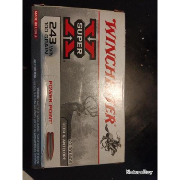 21 balles pour calibre 243 . Winchester super x power point 100 G