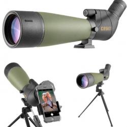 Longue Vue Étanche 20-60x80 avec Trépied & Adaptateur Smartphone pour la Chasse Tir Observation