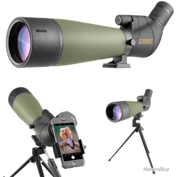 Longue Vue tanche 20-60x80 avec Trpied & Adaptateur Smartphone pour la Chasse Tir Observation