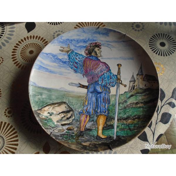 plat faience montereau peint sign a.Pineau 1889