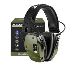 Casque Antibruit Électronique Bluetooth  Protection Auditive Tactique pour Tir Chasse Vert