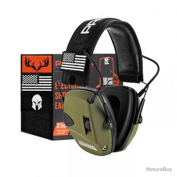 Casque Antibruit lectronique  Protection Auditive Tir et Chasse Rduction du Bruit NRR 22dB Vert