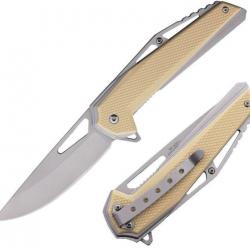 Couteau MTech Tan A/O Lame Drop Point Acier 3Cr13 Manche Nylon Linerlock Clip MTA2011TN