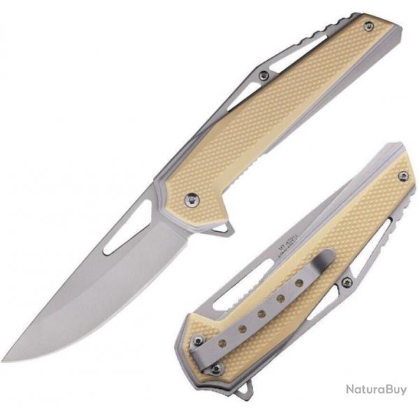 Couteau MTech Tan A/O Lame Drop Point Acier 3Cr13 Manche Nylon Linerlock Clip MTA2011TN