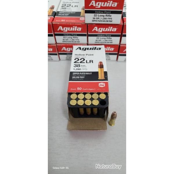 NEUF !!! LOT DE 500 MUNITIONS AGUILA CALIBRE 22LR HOLLOW POINT 38 GR