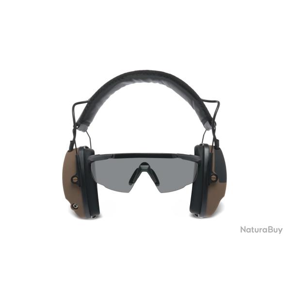 KIT COMBO CASQUE ACTIF BLUETOOTH ET LUNETTES BALISTIQUES Marron