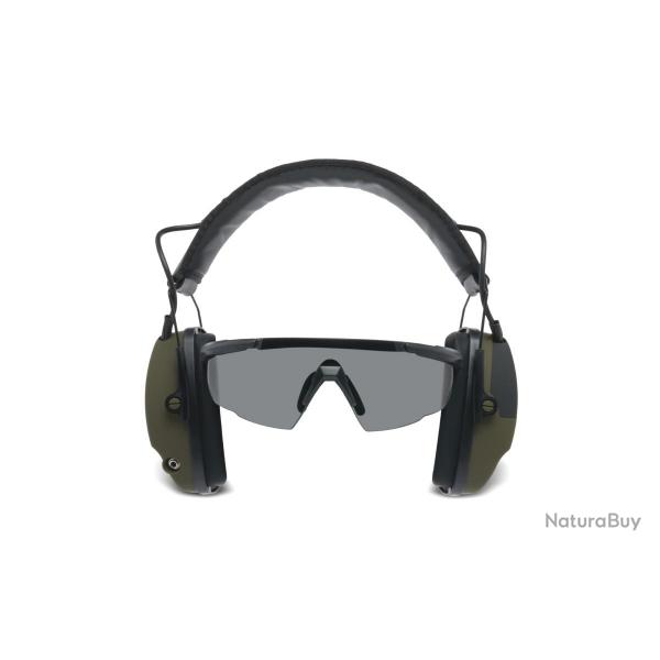 KIT COMBO CASQUE ACTIF BLUETOOTH ET LUNETTES BALISTIQUES Vert