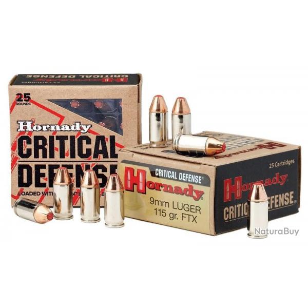 Cartouches Hornady 9X19 115gr FTX Critical Defense x25