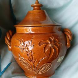 JOLI POT EN TERRE CUITE ÉMAILLÉE AVEC COUVERCLE STYLE PROVENÇAL