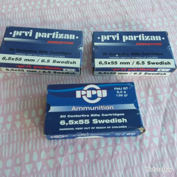 Lot de 60 tuis PPU  6.5x55 SE sudois ( tirs 1 fois )