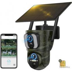 CAMPARK Caméra de Chasse Solaire 4G LTE 1080P Double Objectif Vision Nocturne Infrarouge  Carte SIM