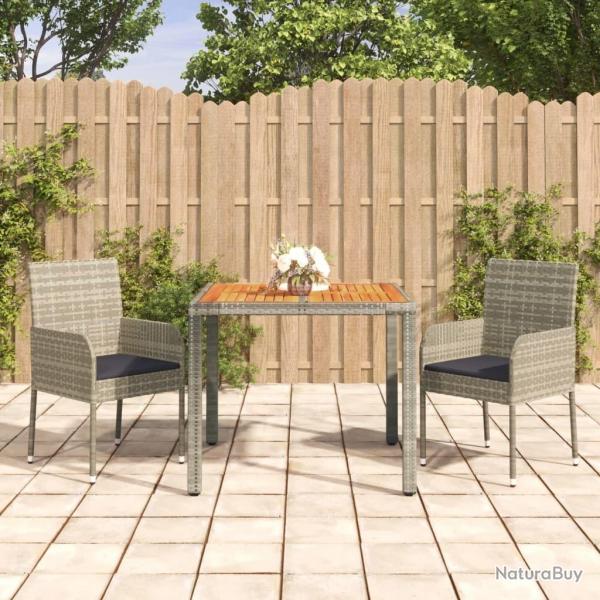 Ensemble  manger de jardin 3 pcs coussins gris rsine tresse alsavelo